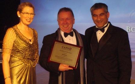 Past CAPS President Patricia Katz, HoF and 2011 CAPS President Ravi Tangri, CSP presented the 2011 Spirit of CAPS award to a surprised Bob 'Idea Man' Hooey on Tuesday evening November 29th, 2011. This was the last award presented during the 2011 Presidential Ball and Awards evening at the Toronto Convention.